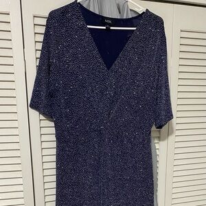 Sparkly blue, Slinky stretch material, tea length dress